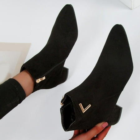 

NECHOLOGY Boots Women Boots High Heels Fashion Short Breathable Chunky Retro Zipper Boots for Women 11 Wide Boots Black 7