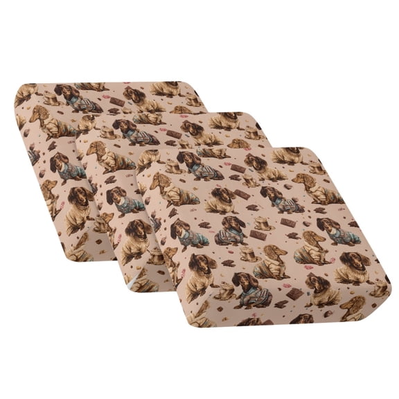 TSOVTHRID Dachshund Dog Chocolate Coffee Print Couch Cushion Covers for Pets, Non Slip Washable Sofa Seat Cover for Dogs 3 Pieces Soft Stretch Sofa Cushion Slipcovers with Elastic Bottom