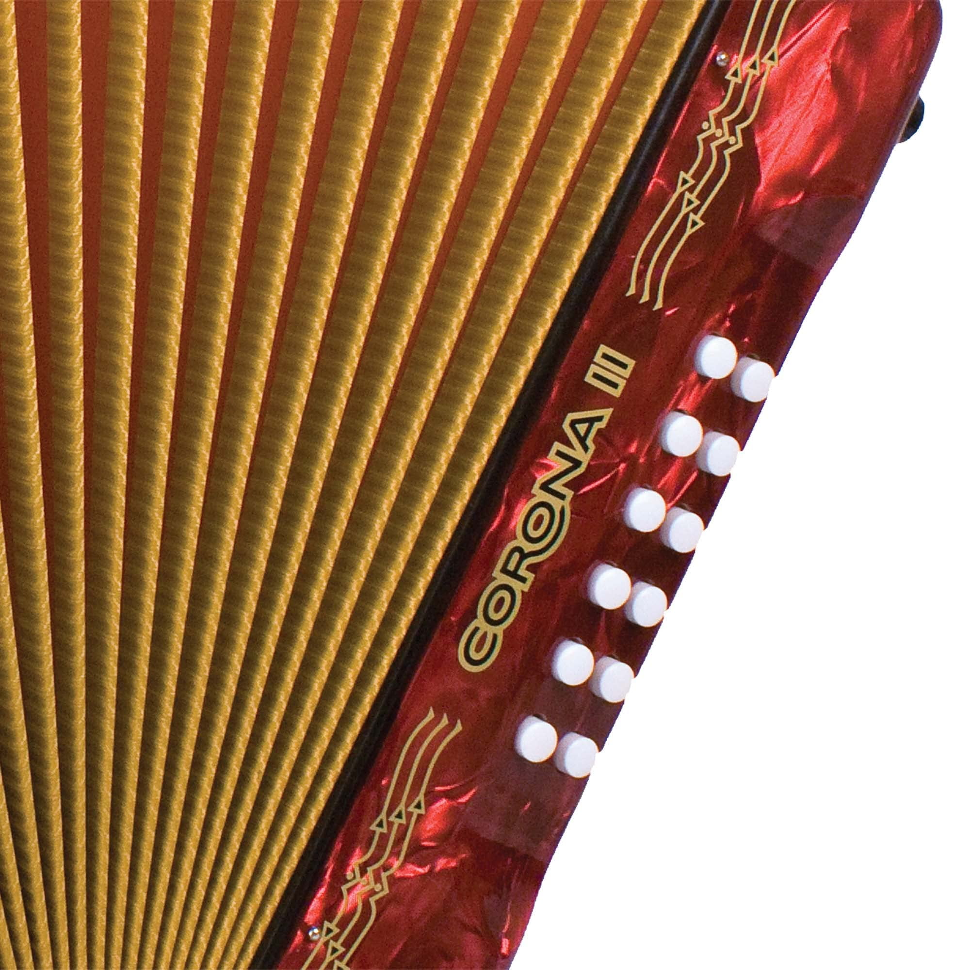 Hohner Corona II G/C/F Accordion - Pearl Red Bundle with Gig Bag, Straps, and Austin Bazaar Polishing Cloth
