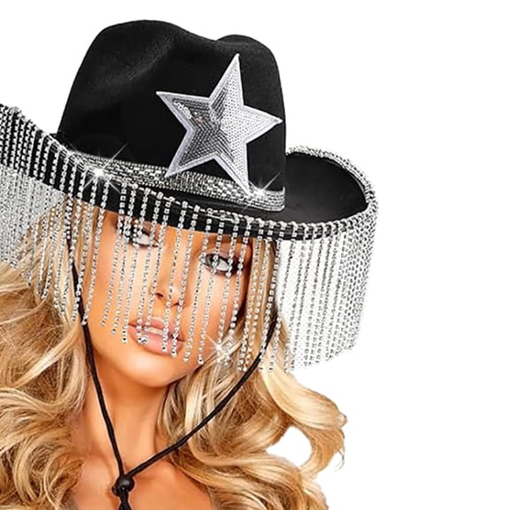 Aellinatey Elegant Cowboy Hats with Diamond Fringes Cowboy Hats Felts Hat for Nightclub