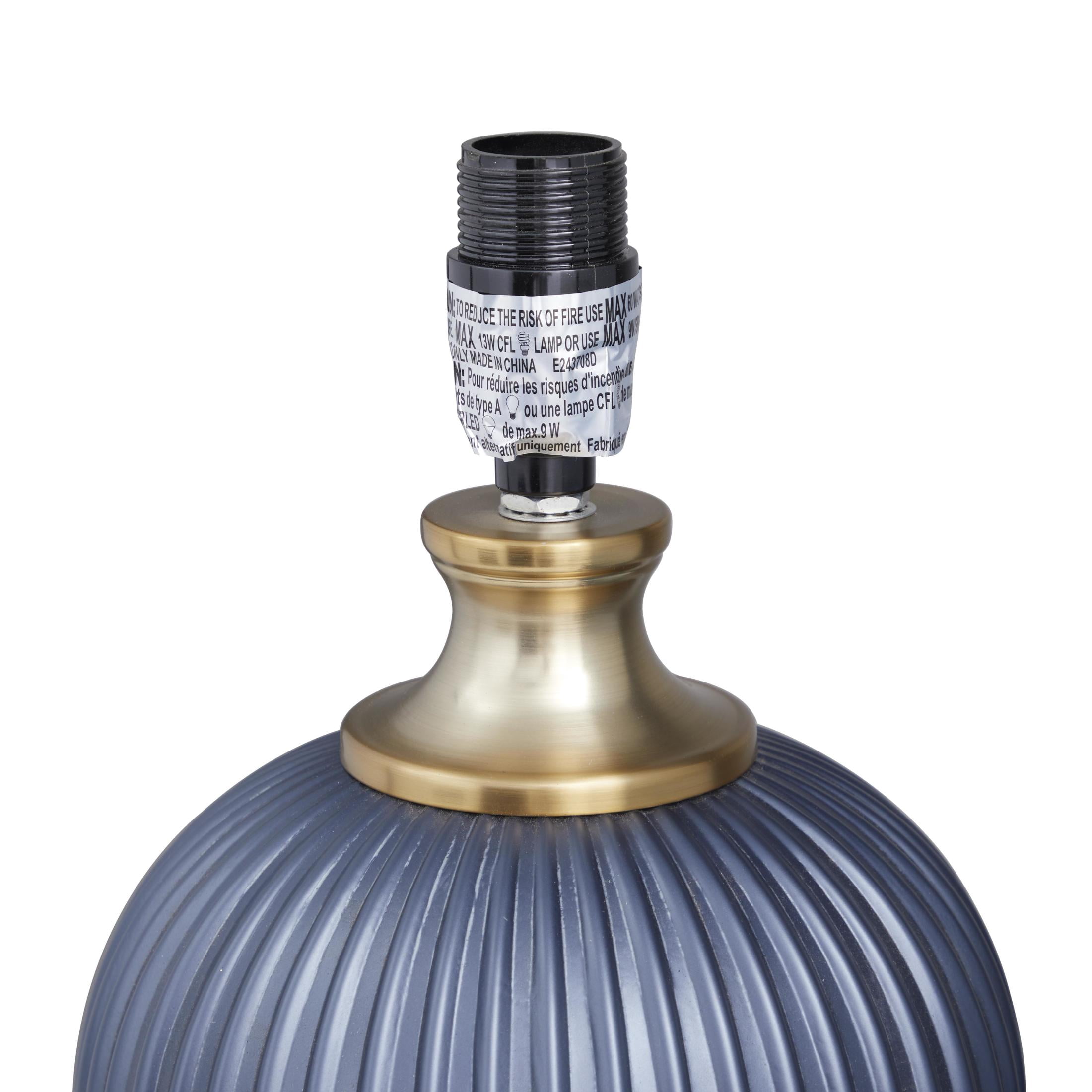 DecMode 26" Ribbed Blue Table Lamp with Blue Velvet Shade