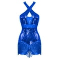 thumbnail image 3 of Loodgao Women's Sparkle Sequin Latin Dance Leotard Fringed Bodysuit Salsa Cha-Cha Ballroom Costume Royal Blue XXL, 3 of 7