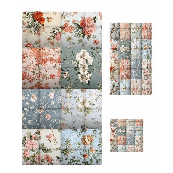 Elegant Spring Floral Towel Set of 3, Soft Microfiber Bath Towels, Hand Towel, Washcloths, Summer Botanical Plaid Farmhouse Quick-Dry Absorbent Towels for Bathroom Kitchen Hotel Beach Gym Spa