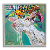 Stupell Industries Abstract Floral Goat Animals & Insects Painting Gray Framed Art Print Wall Art, 12 x 12