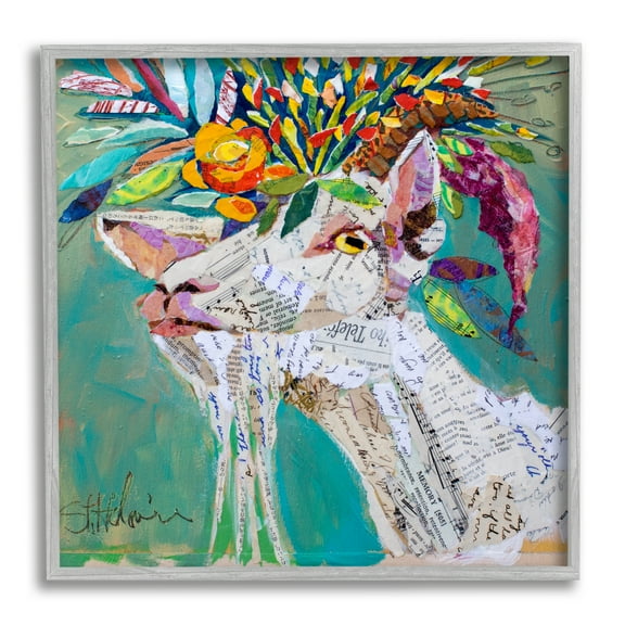 Stupell Industries Abstract Floral Goat Animals & Insects Painting Gray Framed Art Print Wall Art, 12 x 12