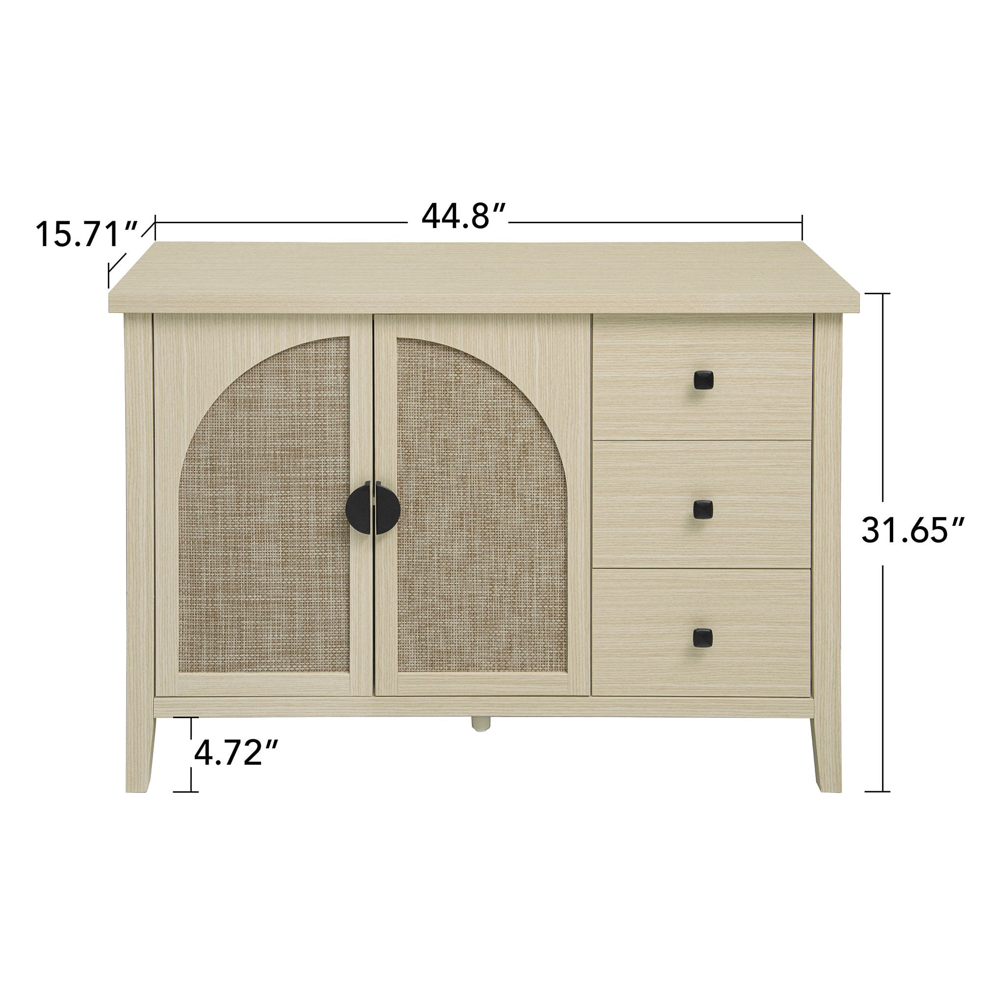 BSHTI Rattan 2-Door 3-Drawer Cabinet – Natural Farmhouse Storage Cabinet with Adjustable Shelves, Anti-Tip Safety, for Bedroom, Living Room, Study, Brown