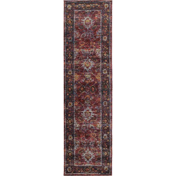 Moretti Glow Area Rug 7153A Casual Red Petals Vines 2' 6" x 12' Rectangle