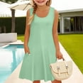 thumbnail image 2 of YunPes Girls Dress Summer Sleeveless Comfortable Casual Dress Solid Color Printed Children's Clothing with Pocket Vest Dress Long Knit Dress, 2 of 7