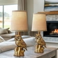 thumbnail image 2 of Owl Table Lamps Set of 2 - 14.25" Rustic Farmhouse, Gold Resin Base Nightstand Lights for Bedroom/Living Room (Vintage Style), 2 of 17