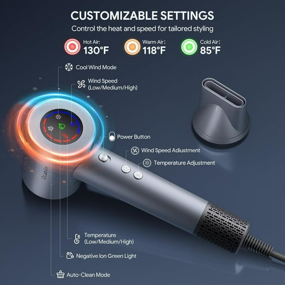 Hair Dryer, High-Speed Ionic Low Noise Blow Dryer with Brushless Motor for Fast Drying, Thermo-Control Quiet Compact Hair Blow Dryer, Hairdryer with 1 Nozzle Attachments for Home Salon Travel