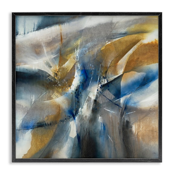Stupell Industries Contemporary Abstract Blue Grey Yellow Distortion Busy Shape Arrangement Black Framed Giclee Art, 12 x 12, by K. Nari