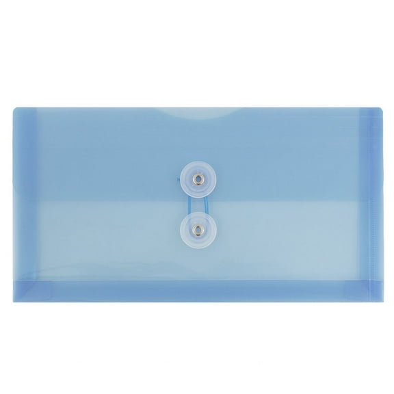 JAM Paper Plastic Envelopes with Button & String Tie Closure, #10 Business Booklet, 5 1/4 x 10, Blue, 3/pack