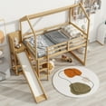 thumbnail image 2 of Harper & Bright Designs Playful Twin Size Wood House Loft Bed with Slide, Multiple-Function Low Loft Bed Frame with Storage Shelves and Light for Boys Girls Bedroom, Wood Color, 2 of 13