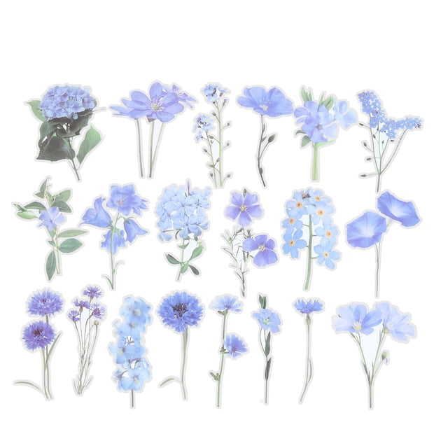 Calcomanías de Flores de Vinilo Transparentes Uxcell, Calcomanías de Flores Claras PET para Álbum de Recortes, Azul 40 Hojas