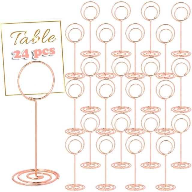 Soportes para Números de Mesa Oro Rosa, 24pcs, Redondo, Soporte Portátil para Fotos con Menú, Adecuado para Boda, Nombre, Tarjetas de Nombre, Fotos, Notas, etc.