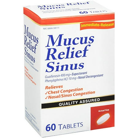 Equate: Guaifenesin 400 Mg, Phenylephrine Hcl 10 Mg Mucus Relief Cough, 60 ct