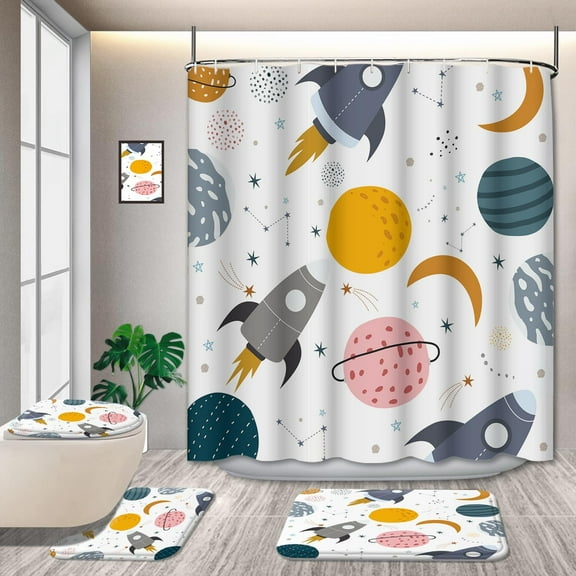 4 Pcs Lovely Cartoon Sea Creatures Fabric Shower Curtain Sets for Kids with Non-Slip Rugs, Whale Turtle and Fish Bathroom Decor Curtain for Girls and Boys Fabric Polyester Waterproof 72 * 72in
