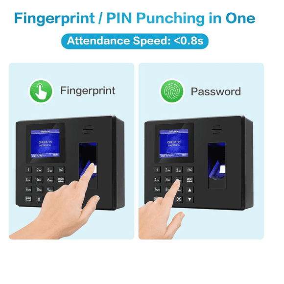 Fingerprint Clock Finger Scanning and PIN Punch in One, No Monthly Fee Deduction Lunch Time Editor Lacks Punch US Plug