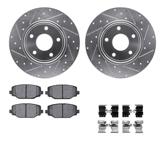 Dynamic Friction Company Rear Brake Rotors-Drilled and Slotted-Silver with 5000 Advanced Brake Pads includes Hardware 7512-40094