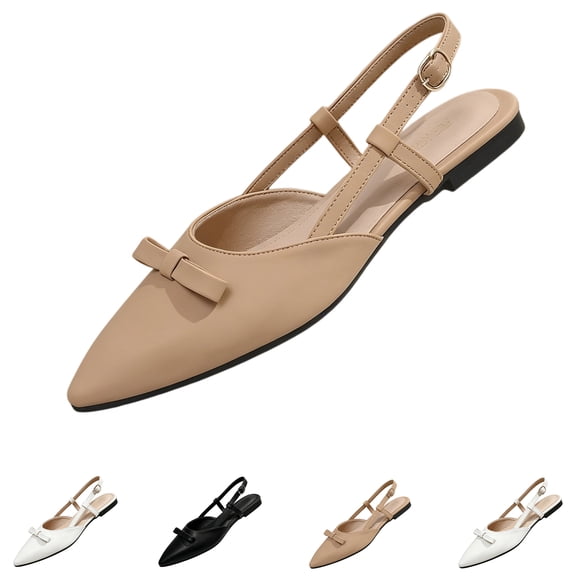 Women's Pointed closed Toe Slingback Flats, Comfortable Bow Design Adjustable Strap Dress Shoes, 37