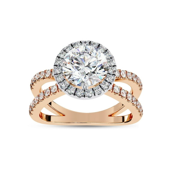 IGI Certified Lab Grown Diamond Engagement Ring | Center 7.5mm Round Cut Split Shank Halo Solitaire Wedding Anniversary Rings For Women 18k Solid Rose Gold | F-G, VS-SI Quality (2.00 Ctw) Ring Size-10