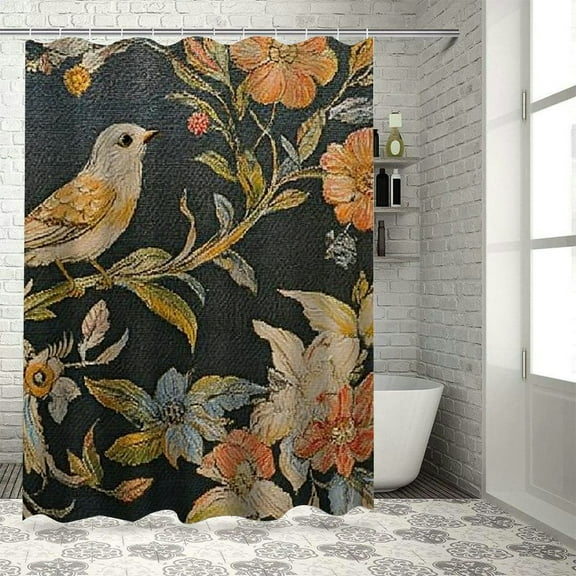 Patifu Birds Flowers Bathroom Decor Set Polyester Fabric Fashion Shower Curtain with Hooks Chic Modern Design 36"x72