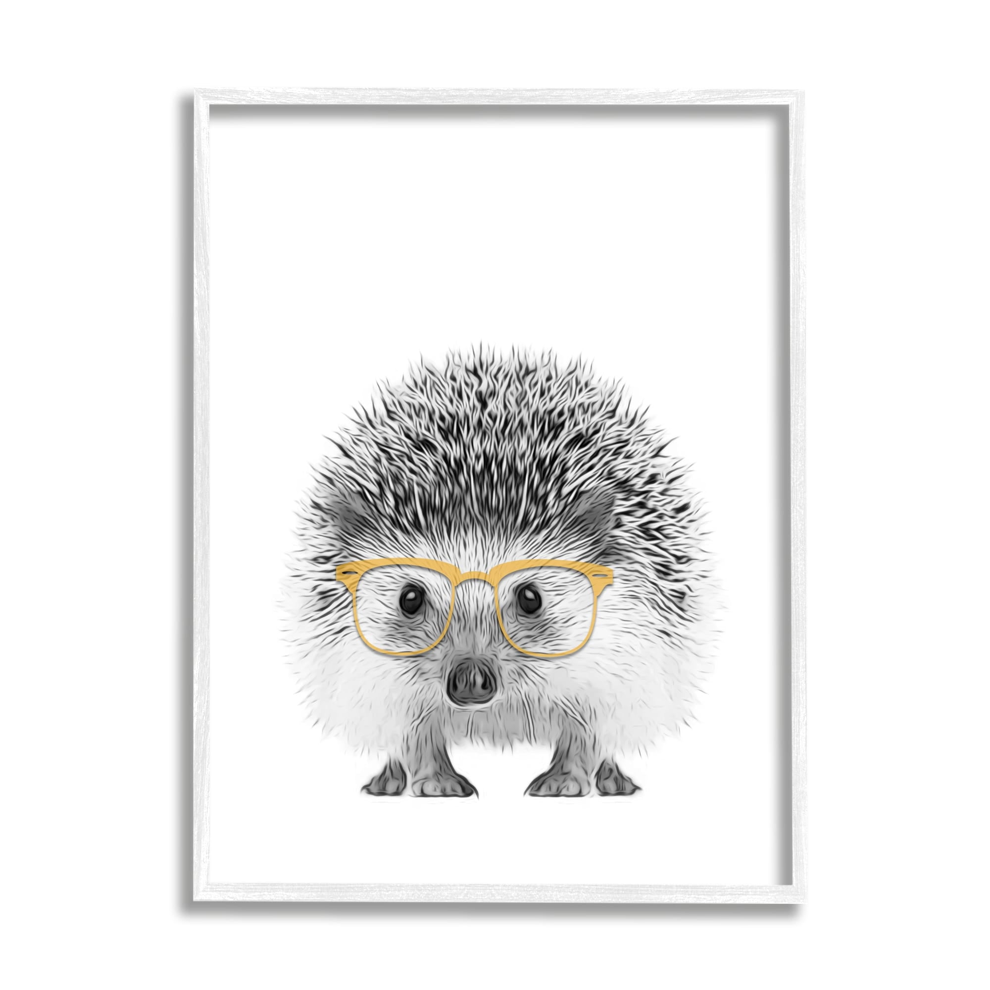 Stupell Industries Lovable Monochrome Hedgehog Yellow Glasses Illustration , 16 x 20, Design by Annalisa Latella