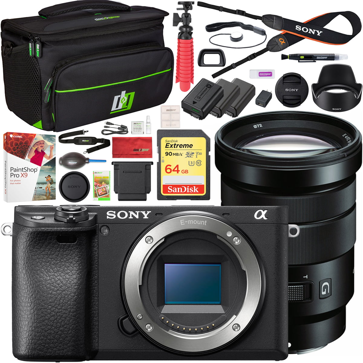 Sony a6400 4K Mirrorless Camera ILCE-6400M/B with 18-135mm F3.5-5.6 OSS Zoom Lens 64GB Memory Deco Gear Travel Case Filter Kit & Extra Battery Power Editing Bundle Black