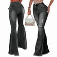 thumbnail image 3 of Jeans for Women Bootcut Ripped High Waisted Flare Jeans Distressed Ladies Casual Pants Trousers Gray M, 3 of 7