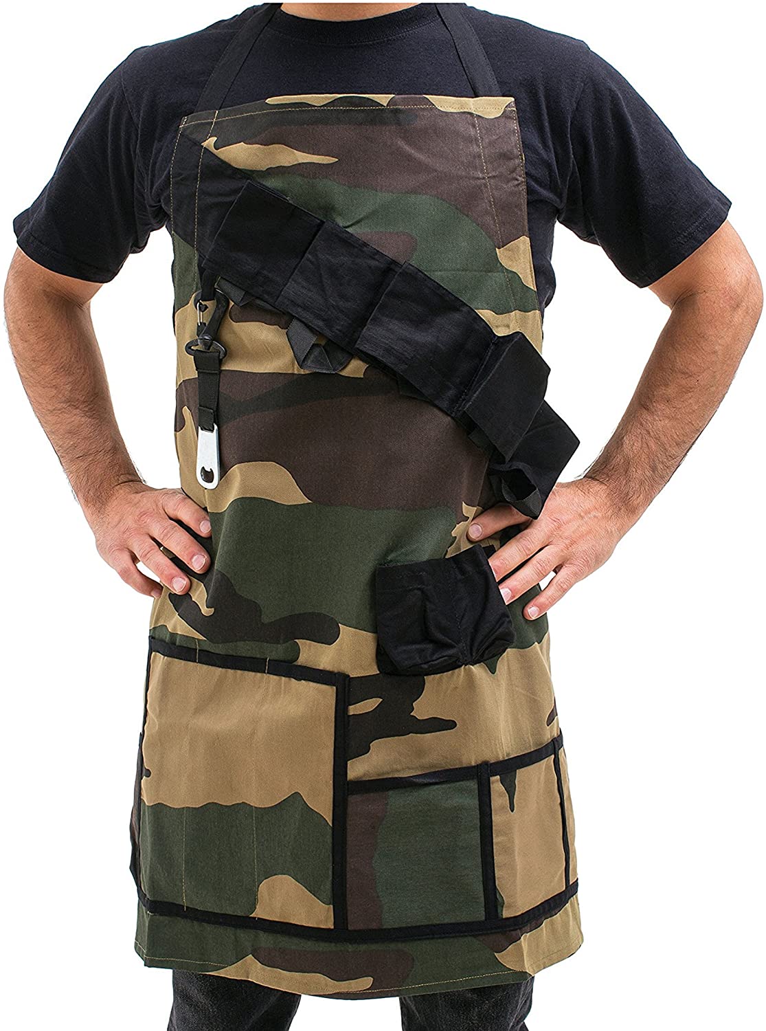 BigMouth Inc The Grill Sergeant BBQ Apron, Cotton Camouflage Gag Gift for Cookouts, Adjustable Strap, Pockets and Bottle Opener Included