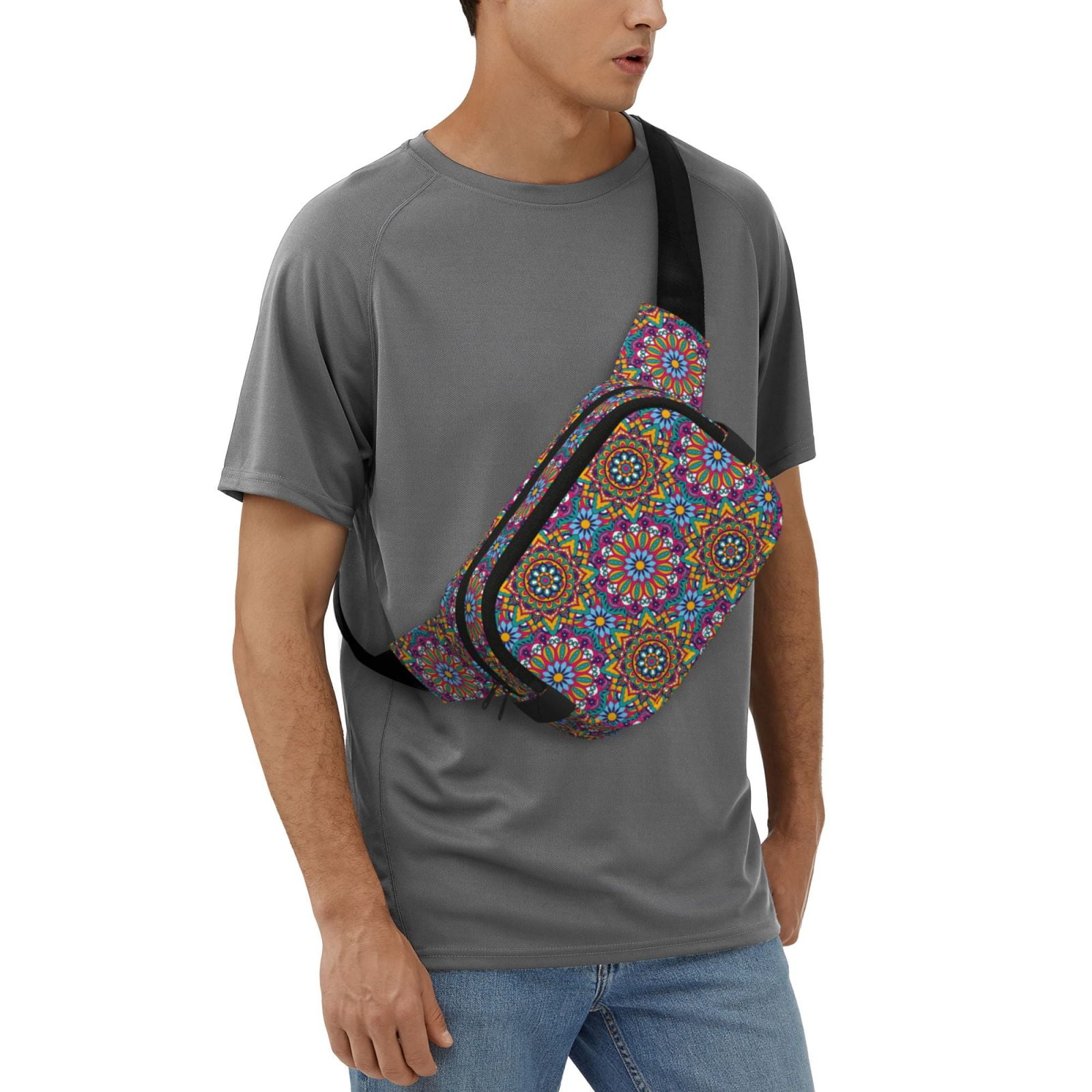 Picia Mandala Print Square Double-Layer Waist Bag Mini Adjustable Waist Belt Bag Exercise Running Travel Hiking