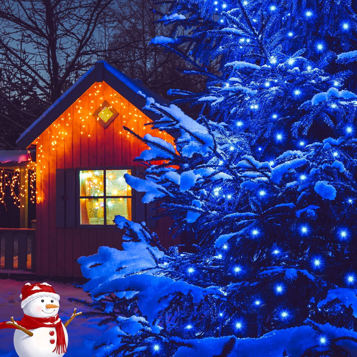 JMEXSUSS 2 Pack Blue Solar Christmas Lights, 100 LED 42.7ft Solar String Lights Outdoor Waterproof, 8 Modes Solar Lights for Christmas Tree, Halloween, Gardens, Party, Xmas, Outdoors