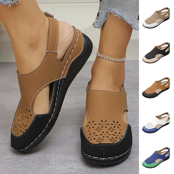 Miluxas Women’s Closed Toe Platform Wedge Sandals, Adjustable Back Strap Walking Shoes, Breathable Leather Lightweight Comfy Shoes for Travel White 9.5(43)