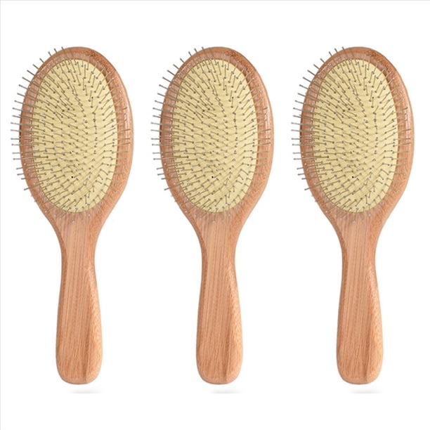 3X Aguja de Acero de Madera Cepillo para el Cabello Pin Cepillo para el Cabello Masaje del Cabelludo Mejorar del Cabello de Madera Peine para Desenredar-A