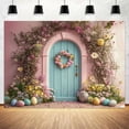 thumbnail image 2 of 5 x 3 ft Spring Easter Backdrop Pink Garden Bunny Colorful Eggs Floral Garland Wood Door Photography Backdrop Children Kids Birthday Portrait Newborn Baby Shower Party Photo Studio Props, 2 of 5
