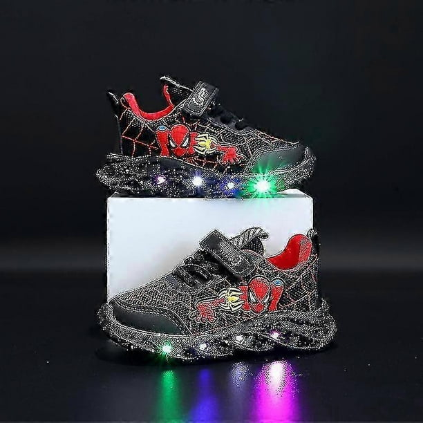 Boys Led Casual Sneakers Spiderman Outdoor Shoes Kids Light-up Non-slip Shoes For Spring And Autumn