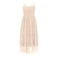 thumbnail image 6 of SMihono Women's Summer Midi Tulle Dress Sleeveless Smocked Square Neck Ruffle Flowy Party Wedding Guest Sundress Beige XL, 6 of 9