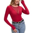 thumbnail image 6 of Galabris Womens Long Sleeve Tops Sexy See Through Slim Fitted T-shirt Deep U Stretchy Crew Neck Tee, 6 of 8