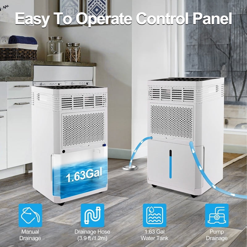 125 pt. 6000 sq.ft. Commercial Dehumidifier with Built-in Pump, Auto Defrost in White