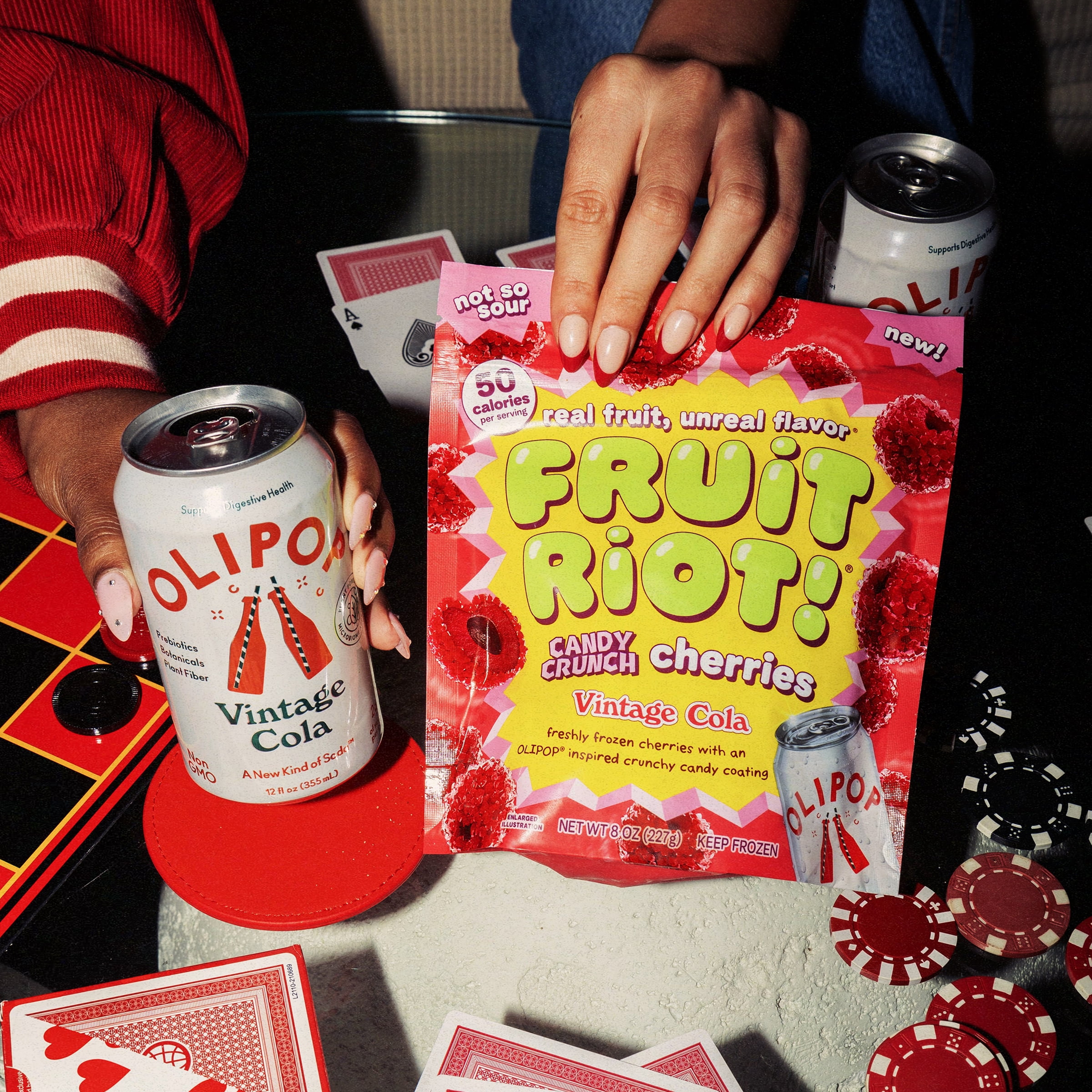Fruit Riot x Olipop Crunchy Candy Cherries, Vintage Cola, Real Frozen Fruit, 8 oz