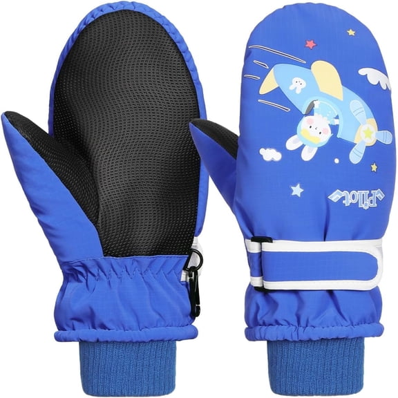 Rhino Valley Snow Mittens for Kids, Waterproof Toddler Ski Gloves, Warm Winter Mittens with Adjustable Magic Tape,Snow Gloves for Outdoor Skiing Snowboarding (Blue, S)