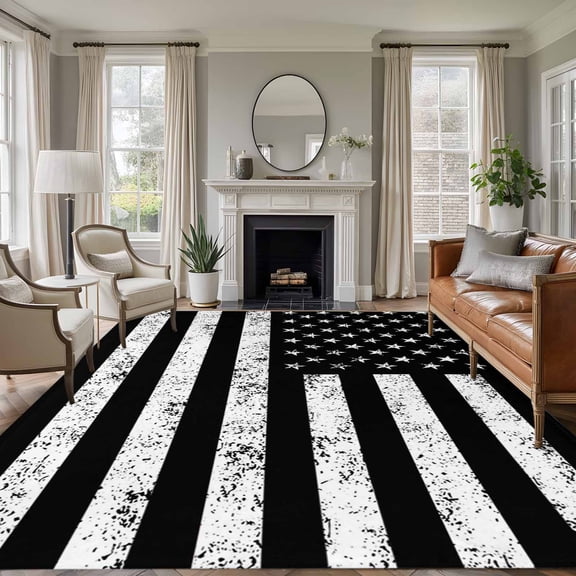 Large Area Rugs for Living Room Bedroom, Black American Flag 5'x8' Rug Washable Carpet Runner Indoor Outdoor, Vintage USA Flag Non Slip Floor Mats Rug for Kitchen, Bathroom