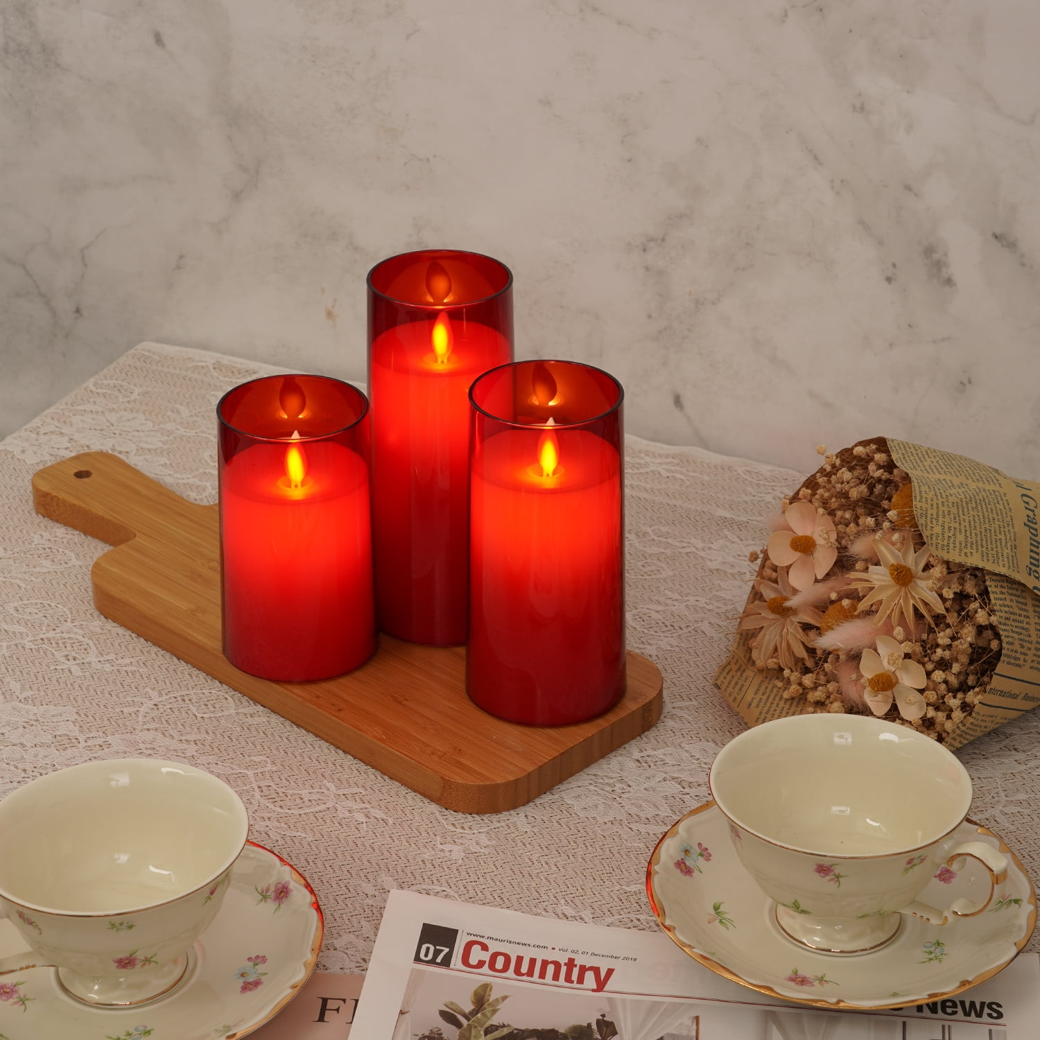 Merrynights Red Flameless Candles, Flickering Battery Operated LED