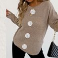 thumbnail image 3 of Floral Crew Neck Sweaters Womens Fall Chunky Knit Pullover Tops Loose Fashion Long Sleeve Ladies Sweater Khaki, S, 3 of 7