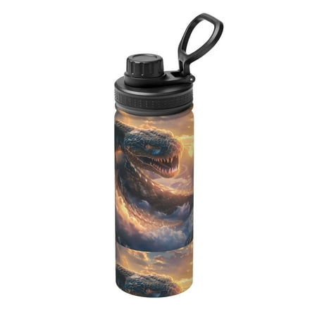 

Goofa Mythical Serpent Mountain Sunrise Print 18oz Sports Insulated Kettle With Straw Water Bottle Sports Water Bottle For Running Hiking Cycling Climbing Mans Womans