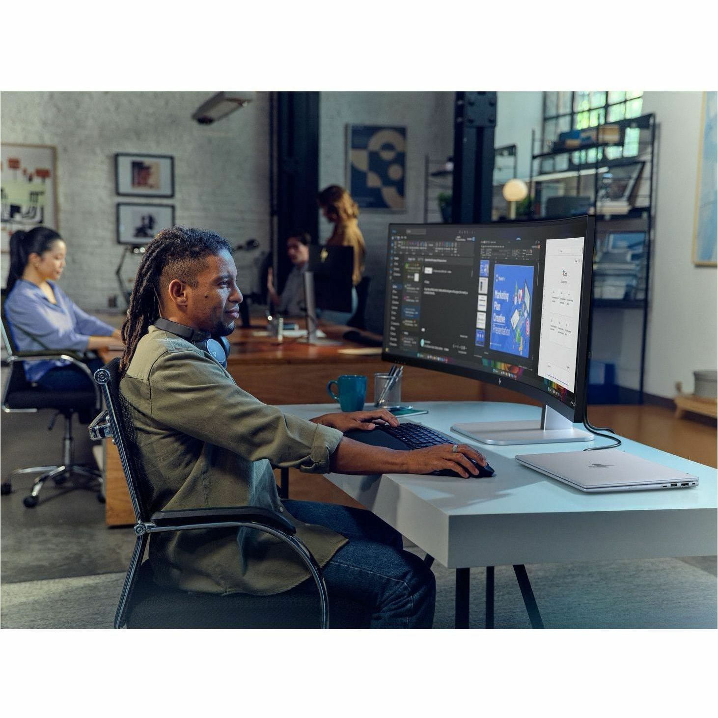 HP 549pm 49" Class Webcam Dual Quad HD (DQHD) Curved Screen LED Monitor, 32:9, Black, Silver