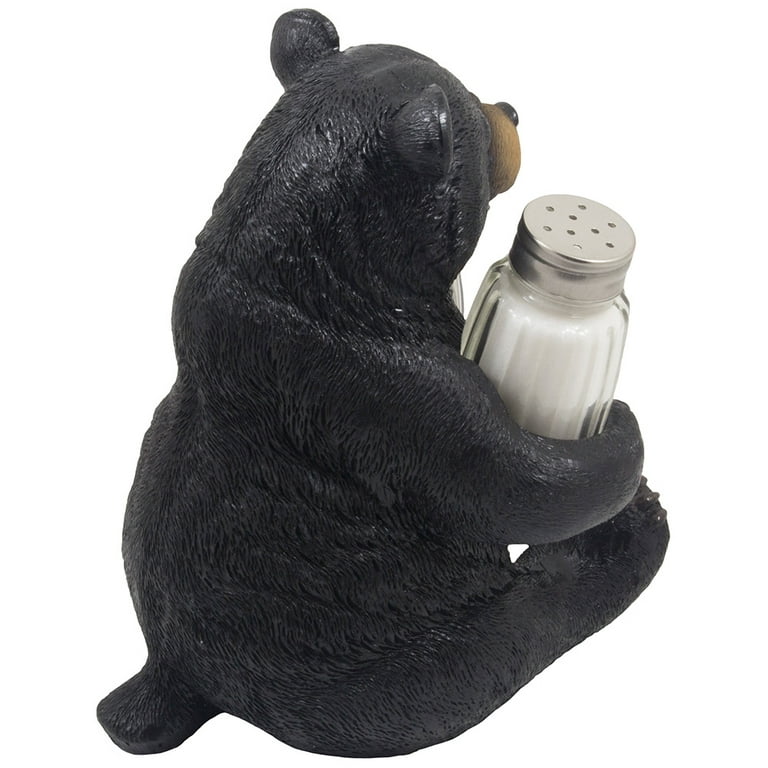  Decorative Black Bear and Squirrel Friend on Log Salt & Pepper  Shaker Set Figurine Display Stand in Rustic Lodge Table Decorations or  Cabin Kitchen Decor Sculptures As Gifts for Friends: Home