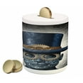 thumbnail image 1 of Steampunk Piggy Bank, Futuristic Fantasy as Mechanical Human Head with Gears Cog and Hat, Ceramic Coin Bank Money Box for Cash Saving, 3.6" X 3.2", Grey Black Blue, by Ambesonne, 1 of 4