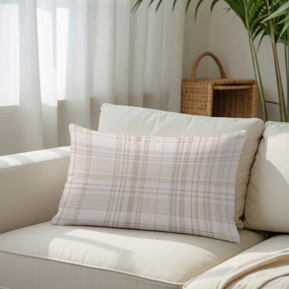 Farmhouse Tartan Beige Plaid Throw Pillow Covers, Decorative Pillow Covers With Hidden Zipper Soft Brushed Microfiber Fabric, Modern Minimalist Art Pillowcases for Couch Bed Sofa Couch 20x36in