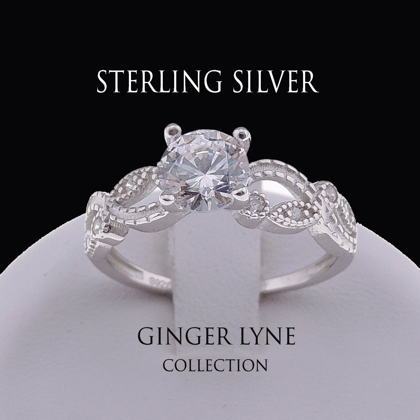 Engagement Ring Sterling Silver Cz Versia Filigree Womens Ginger Lyne Collection